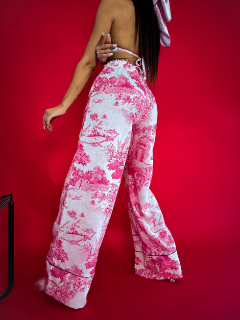LUX silver pants "GEISHA" - white with pink